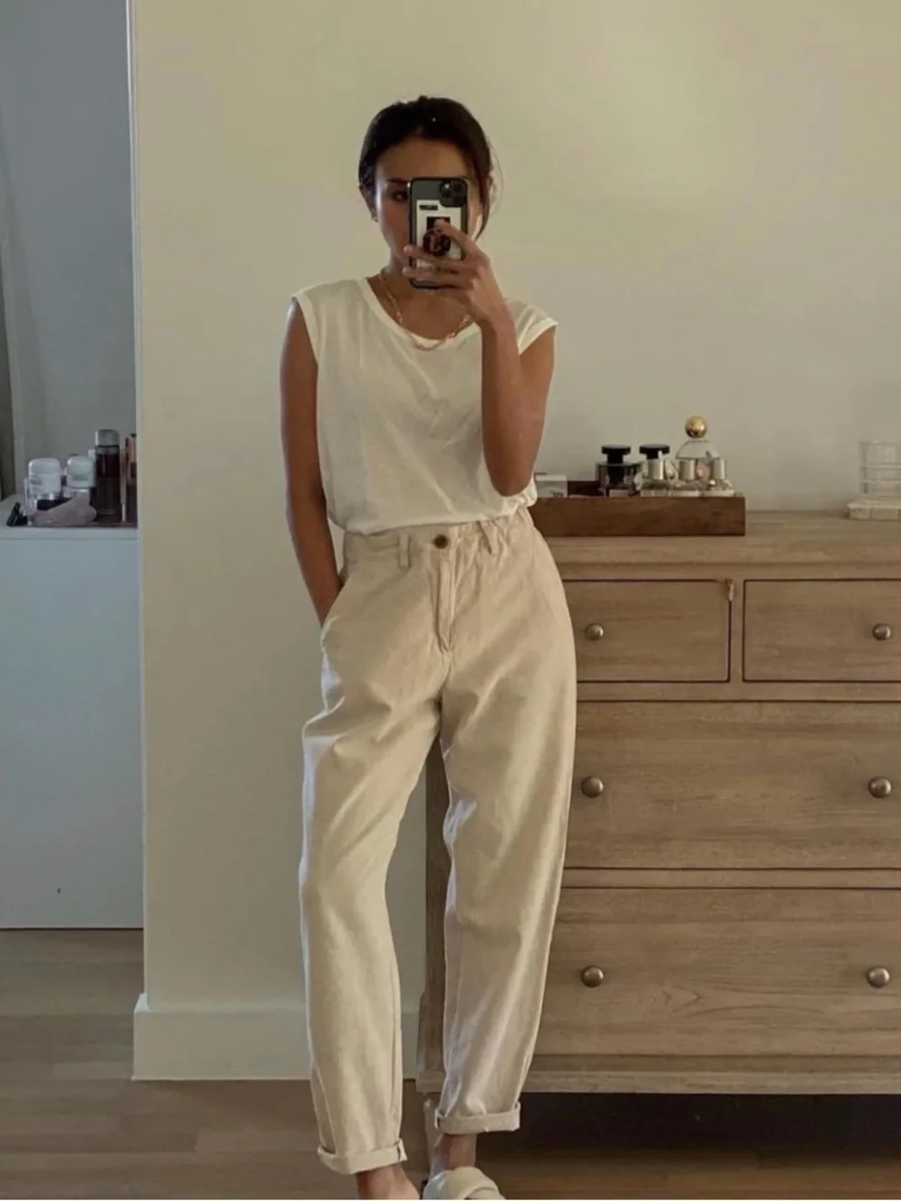 Mango Ecru Straight Leg Denim Pants